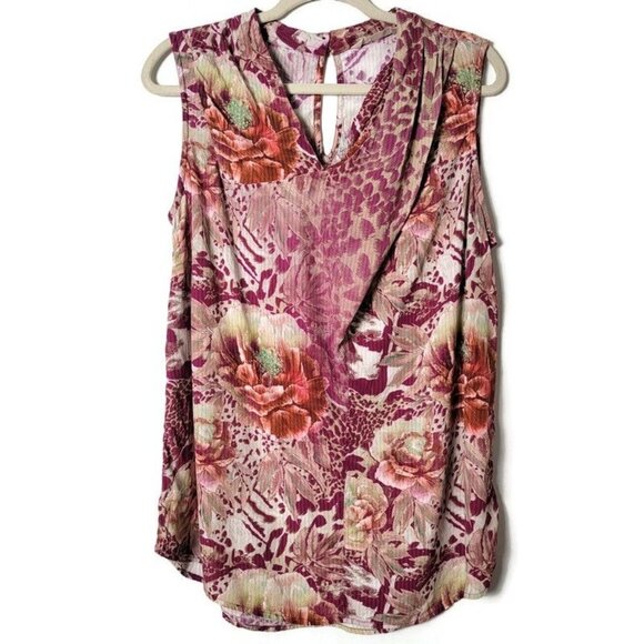 Soft Surroundings Mixed Floral Animal Print Boho Beachy Sleeveless Top Medium - Picture 1 of 10